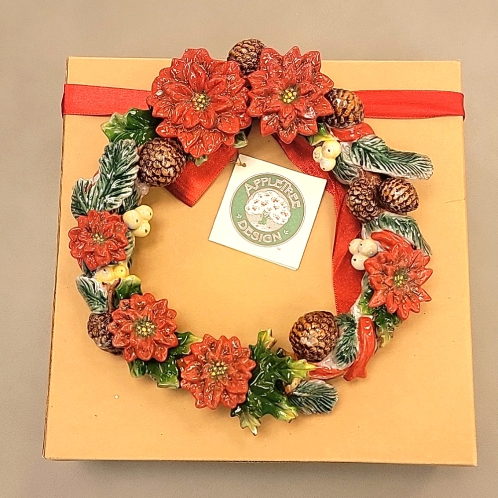 ATD 33412 9 Inch Christmas Themed Wreath with Red Ribbon